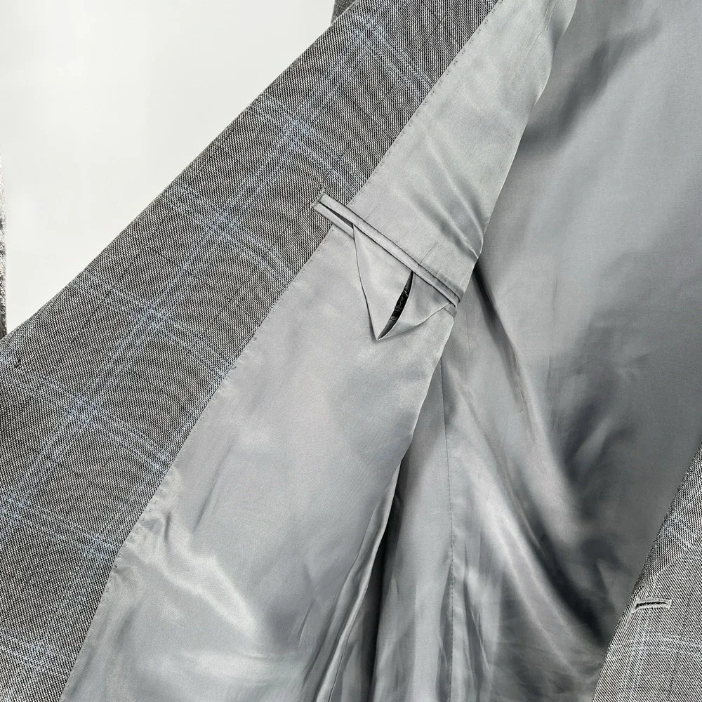 Lauren Ralph Lauren Blazer Jacket Mens Size 46L Silk Wool‎ Gray Plaid Sport Coat